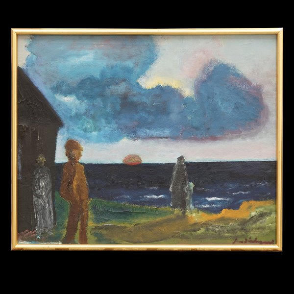 Jens Søndergaard, 1895-1957, oil on canvas. "Evening at the sea". Signed and dated 1942. Visible size: 61x76cm. With frame: 65x80cm