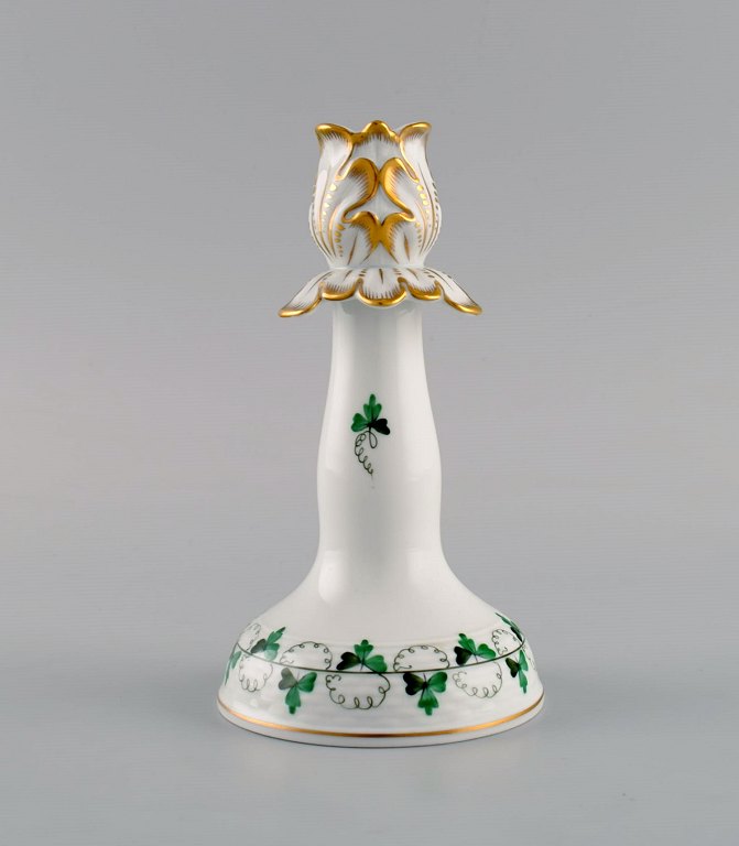 Herend candlestick in hand-painted porcelain with gold decoration. Mid 20th century.