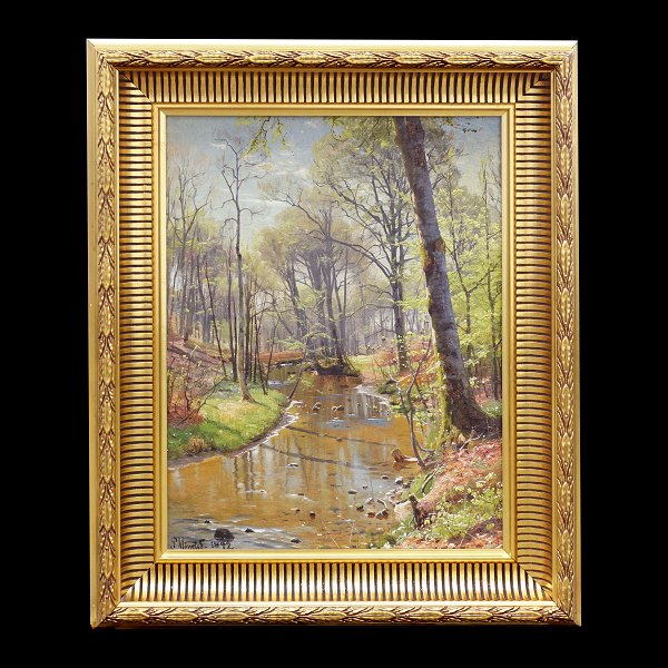 Peder Mønsted, 1859-1941, oil on canvas. The stream at Sæby. Signed and dated 1892. Visible size: 40x30cm. With frame: 55x45cm