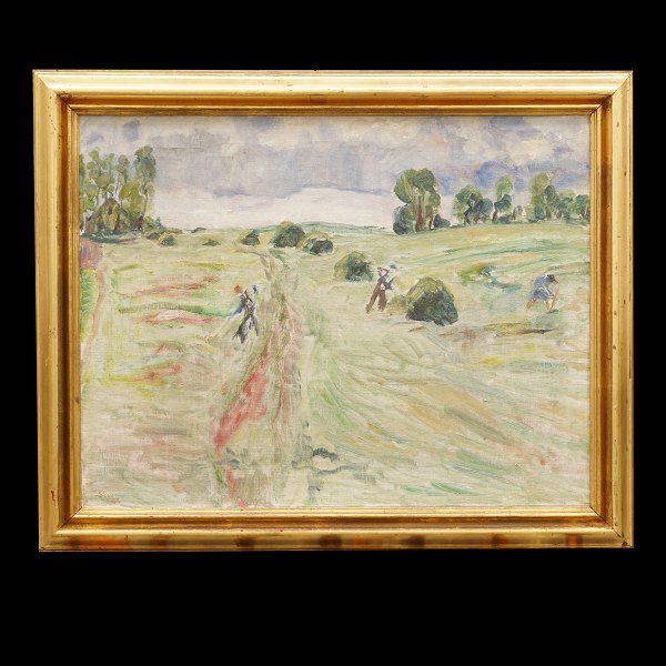Sigurd Swane, 1879-1973, oil on canvas. Field workers. Signed and dated 1936. Visible size: 59x76cm. With frame: 73x90cm