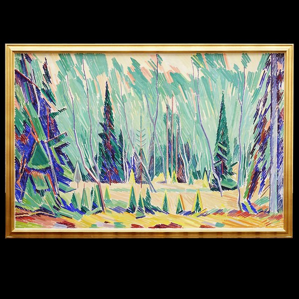 William Scharff maleri. William Scharff, 1886-1959, olie på lærred. Motiv fra Tibirke Hegn. Signeret og dateret 1943. Lysmål: 118x184cm. Med ramme: 132x198cm