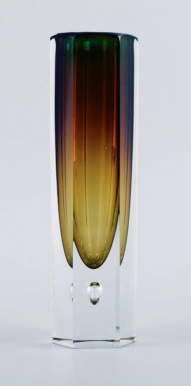 Murano, slim vase in smoky mouth-blown art glass.Italian design, 1960s.