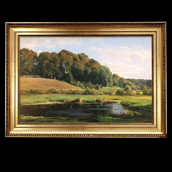 C. F. Aagaard, 1933-95, oil on canvas. Danish landscape. Signed and dated 1886. Visible size: 51x80cm. With frame: 70x99cm