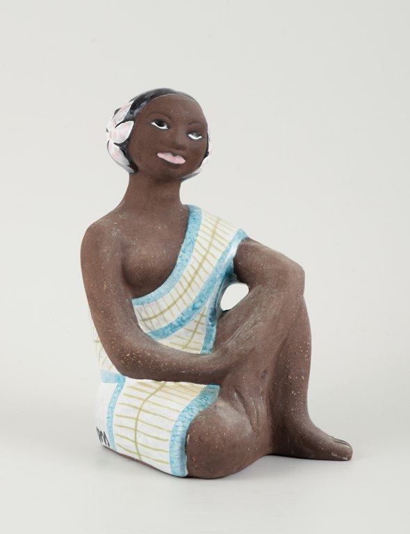 Mari Simmulson figur.Sjælden keramikfigur af halvnøgen Tahiti-kvinde. Upsala-Ekeby.ca. 1960.