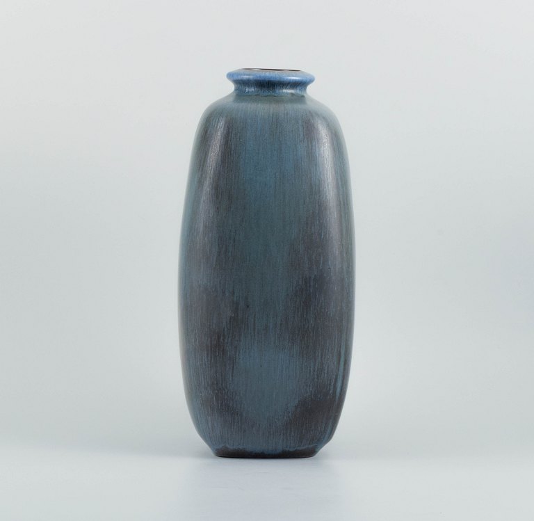 Stor Knabstrup keramikvase med glasur i blå og grå nuancer. 1960