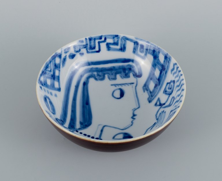 Gunnar Nylund for Rörstrand, Sweden, unique ceramic bowl hand painted with woman in profile.