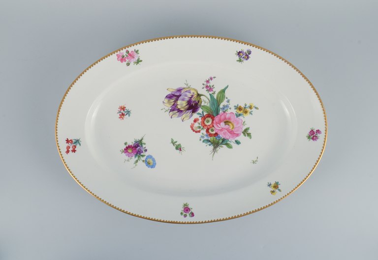 B&G, Bing & Grondahl Saxon flower.Large serving dish decorated with flowers and gold rim.