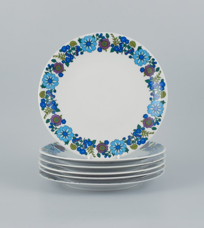 Paar, Bavaria, Jaeger & Co, Tyskland.Et sæt på seks retro middagstallerkner i porcelæn med blomstermotiv.