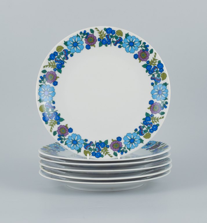 Paar, Bavaria, Jaeger & Co, Tyskland.Et sæt på seks retro middagstallerkner i porcelæn med blomstermotiv.