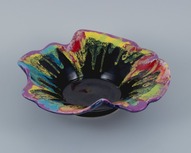 Vallauris, France.Large ceramic bowl in multicolored glaze.