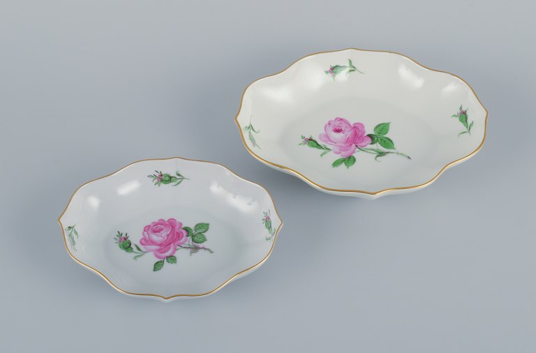 Meissen, Germany, Pink Rose, two porcelain bowls hand painted with motif of pink roses.