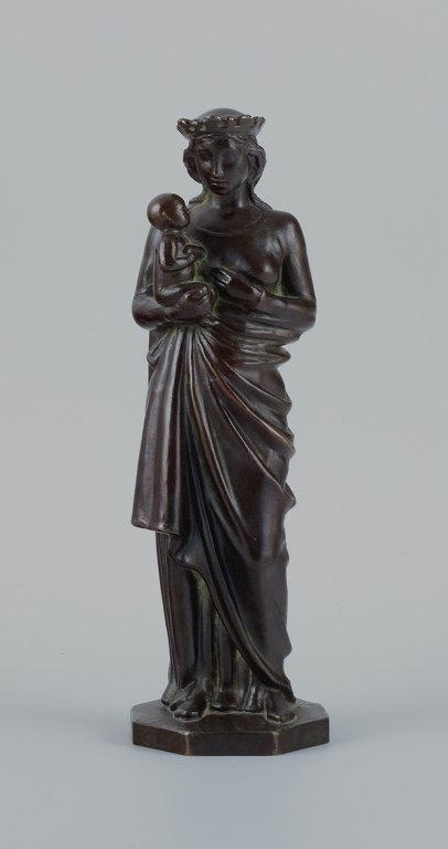 Johan G. C. Galster (1910-1997) Danish sculptor, bronze figure of the Virgin Mary and child.