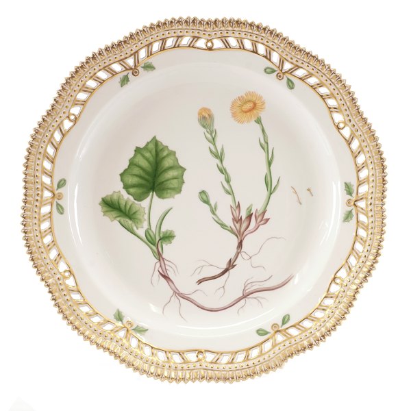 Royal Copenhagen Flora Danica stor tallerken 3526. God stand. D: 27cm. "Tussilago Farfara L"