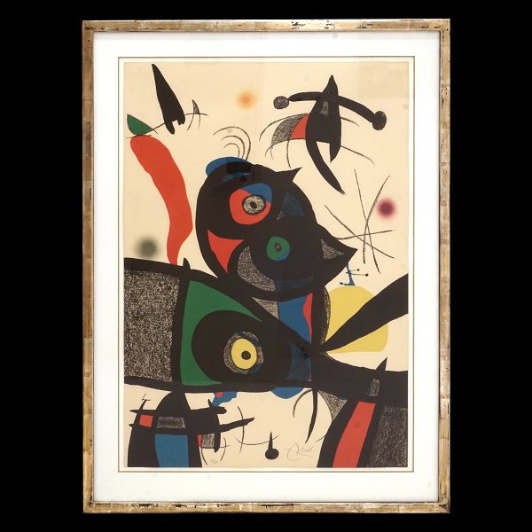 Joan Miró litografi. Joan Miro, 1893-1983, litografi i farver. Signeret og nummereret 48/75. Fra Oda à Joan Miró (III) 1973. Lysmål: 88x61cm. Med ramme: 107x79cm