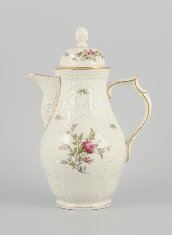 Rosenthal, Germany. "Sanssouci", cream colored coffee pot decorated with flowers and gold.