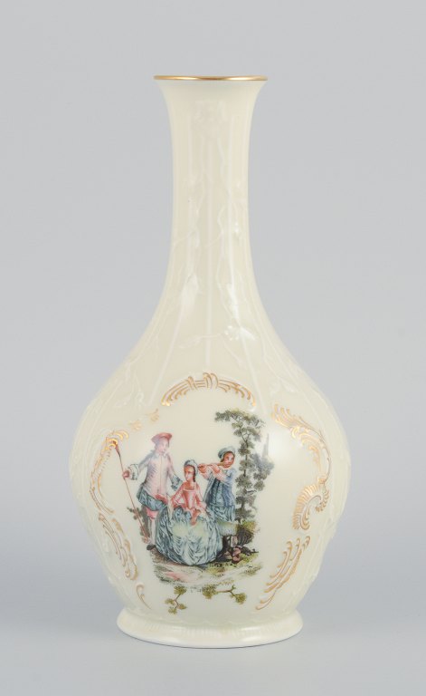 Rosenthal, Germany. "Sanssouci", cream colored vase decorated with figures and gold decoration.