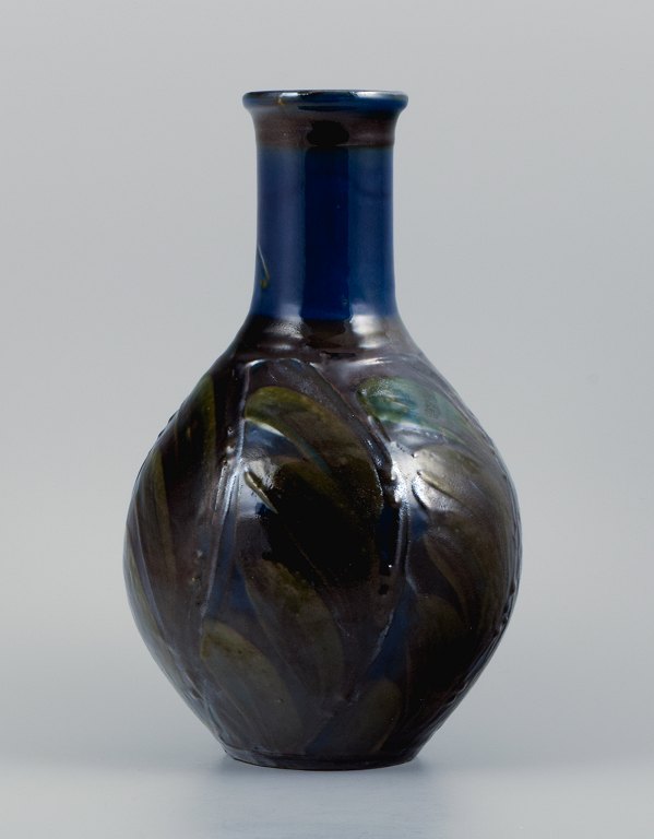 Kähler, large ceramic vase with floral decoration in cow horn technique.1930s.
