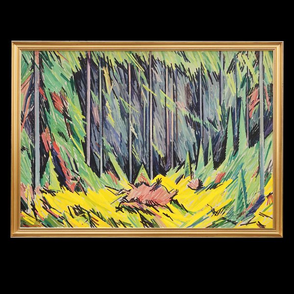 William Scharff maleri; William Scharff, 1886-1959, olie på lærred. Motiv fra Tisvilde Hegn;Signeret William Scharff.Lysmål: 88x125cm. Med ramme: 98x135cm