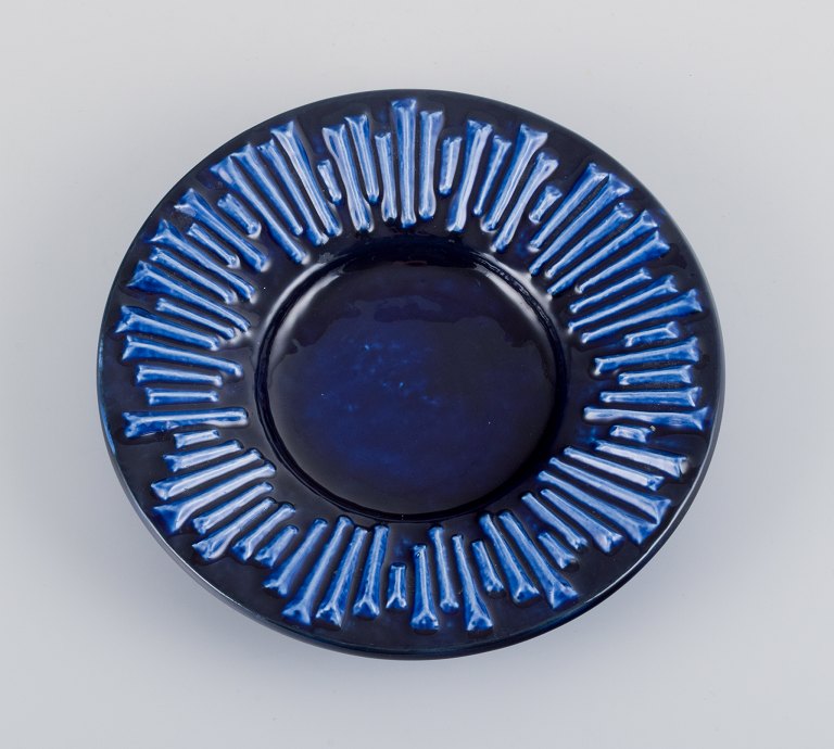 Carl-Harry Stålhane for Rörstrand, "Andalusia", ceramic low bowl in deep blue glaze.