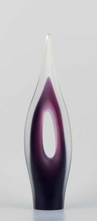 Flygsfors, Sweden, large modernist art glass sculpture.Clear and matte purple glass.