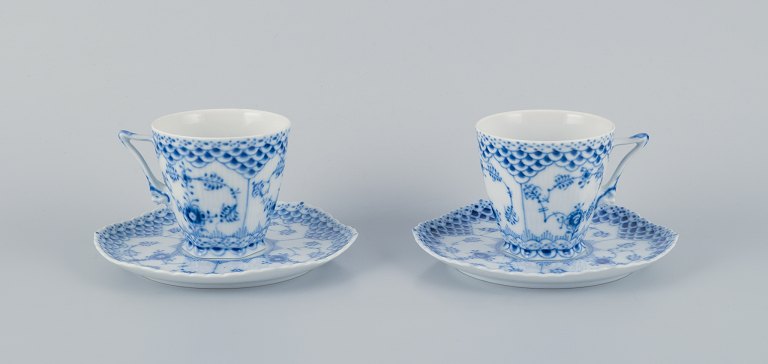 Royal Copenhagen, Blue Fluted Full Lace, a pair of coffee cups with a faun face as handle.