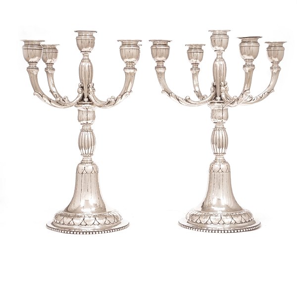 Large pair of silver candelabra by Gran & Laglye, Copenhagen, 1923. H: 45cm. D: 34cm
