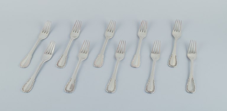 Georg Jensen, Viking, a set of ten lunch forks in 830 silver and sterling silver.
