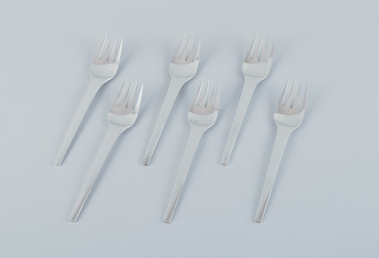 Georg Jensen, Caravel, et sæt på seks frokostgafler i sterlingsølv. Modernistisk og stilrent design.