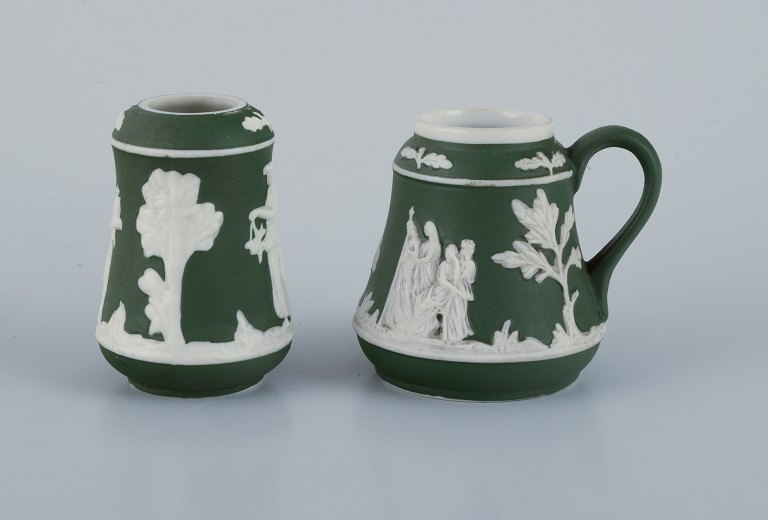 Adams, England, miniature vase and miniature mug in biscuit porcelain.Classic scenes.