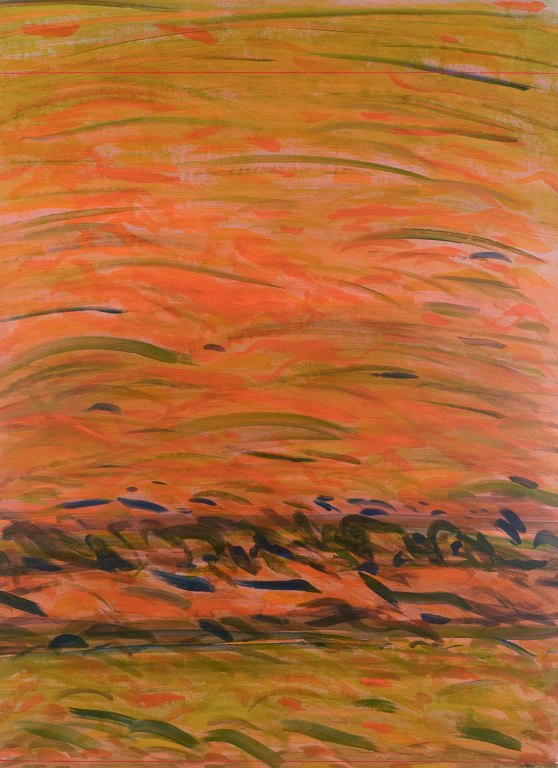 Monique Beucher (1934), French artist. Gouache on canvas.Abstract composition. Colorful palette.