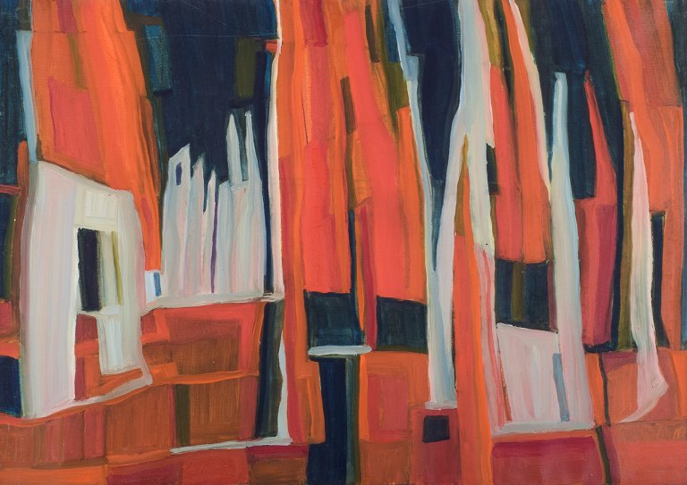 Monique Beucher (1934), fransk kunstner.Olie på lærred. Abstrakt komposition. Koloristisk palette.