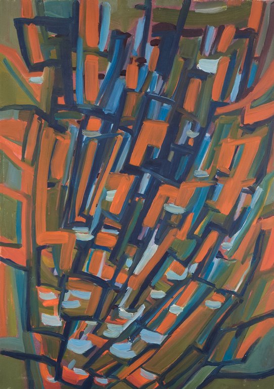 Monique Beucher (1934), fransk kunstner. Olie på lærred.Abstrakt komposition. Koloristisk palette.