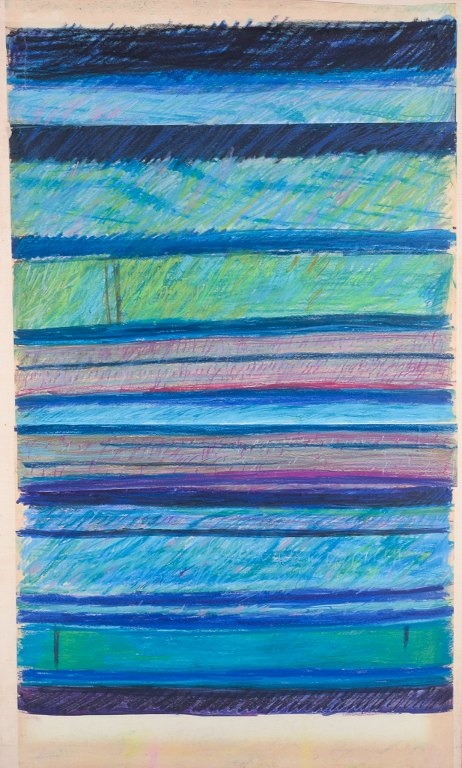 Monique Beucher (1934), fransk kunstner.Gouache på papir opsat på lærred.Abstrakt komposition. Koloristisk palette.