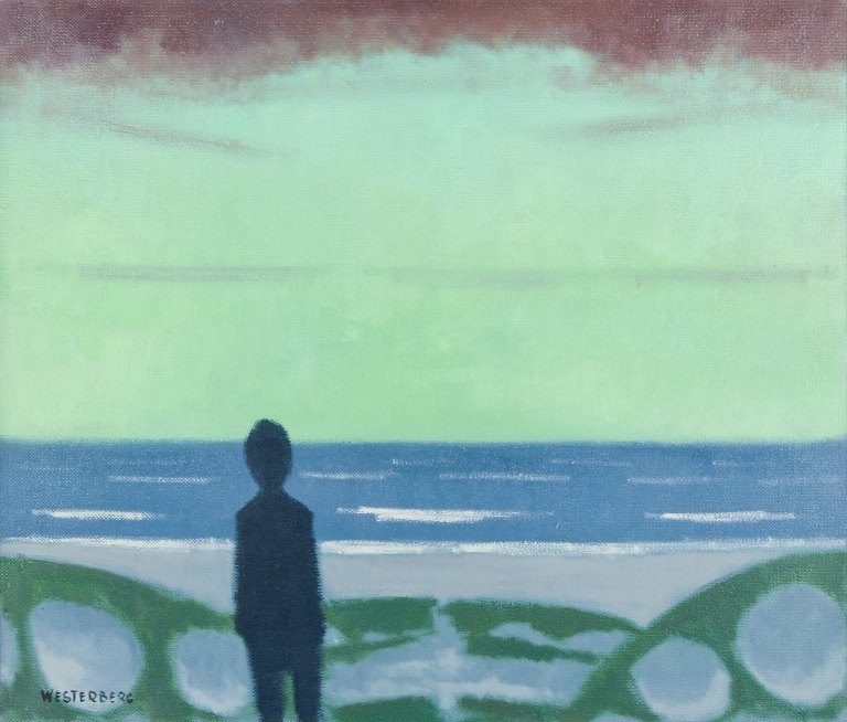K. Westerberg, also known as Knud Horup, Danish artist, oil on canvas. Modernist style. Landscape with figure.