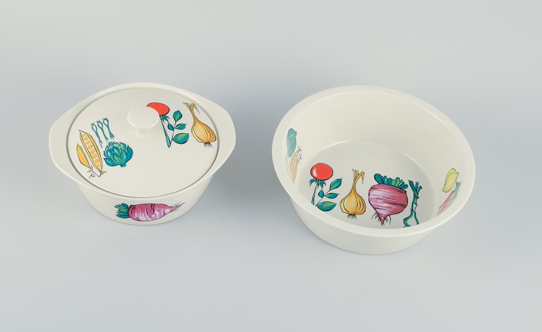 Villeroy & Boch, Luxembourg, to dele ”Primabella” stentøj, en lågskål og en skål med motiv af forskellige grøntsager.