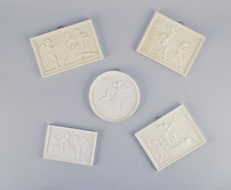 Bing & Grøndahl and Royal Copenhagen, a set of five wall reliefs after Thorvaldsen.