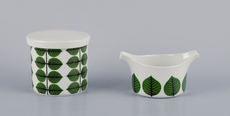 Stig Lindberg for Gustavsberg, Sweden. "Berså" covered jar and creamer in porcelain.