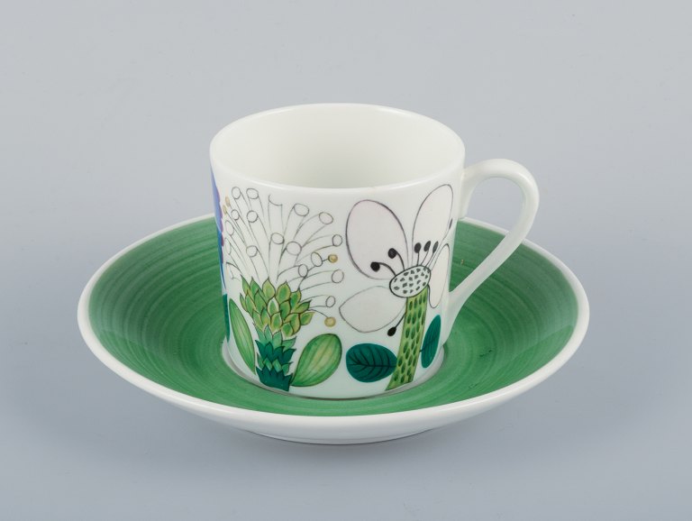 Stig Lindberg for Gustavsberg, Sverige. Sjælden ”Tahiti” kaffekop med tilhørende underkop.