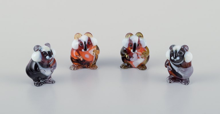 Murano, Italy. A collection of four miniature glass rodent figurines in colored art glass.