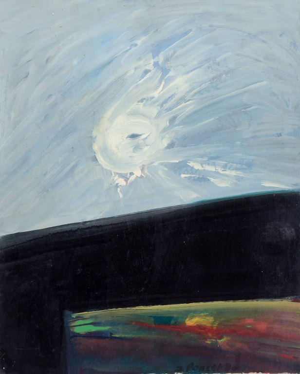 Jacques Poncet (1921-2012), French artist, oil on paper laid on board. Modernist landscape.