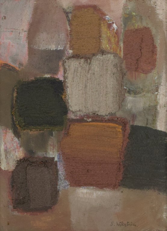 Sture Wikstöm (1921-1993), svensk kunstner, olie på plade. Abstrakt komposition. Pastose strøg.