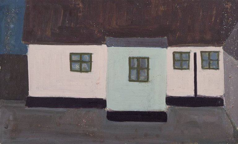 Skandinavisk kunstner, olie på lærred.Hus i modernistisk stil.