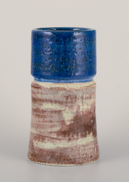 Sylvia Leuchvius for Rörstrand, Sweden. Ceramic vase with glaze in blue and sandy tones.