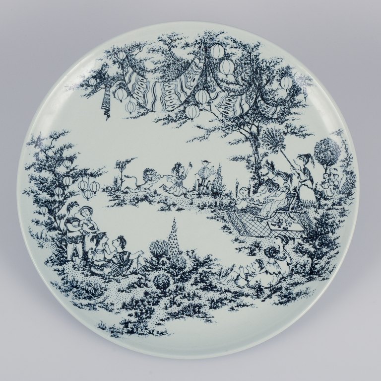 Bjørn Wiinblad for Nymølle, Denmark. Large round dish in faience.Motif from "A Midsummer Night