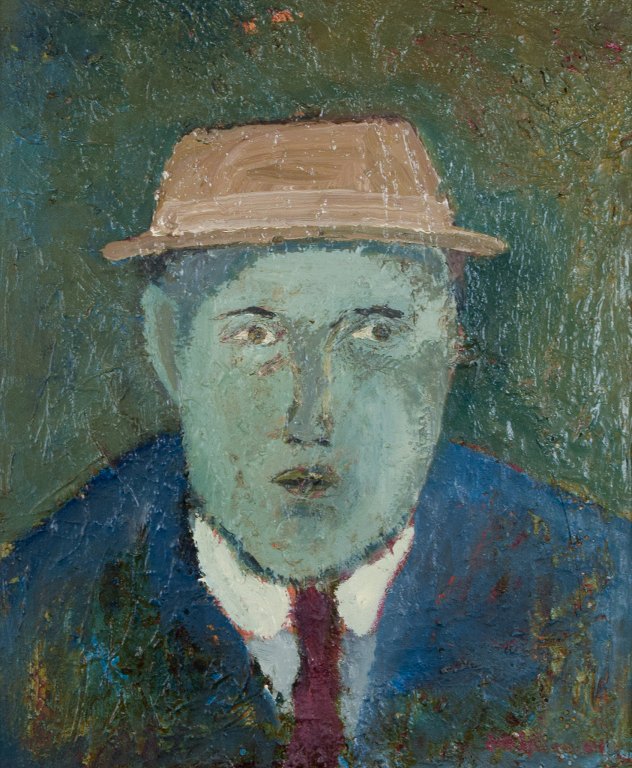 S. O. Lingwall, svensk kunstner, olie på plade.Titel ”Porträtt av ungdomskamrat”.