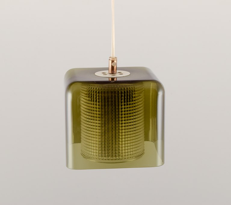 Carl Fagerlund, Sweden. Ceiling lamp in green-toned glass. Square shape. Inner shade in clear glass.