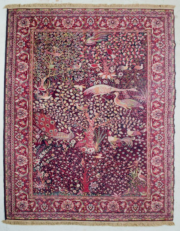 Large French quality carpet in handwoven wool.Motif of exotic birds in trees.