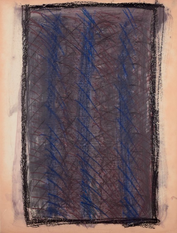 Monique Beucher (1934), fransk kunstner. Mixed media på papir.Abstrakt komposition. Koloristisk palette.