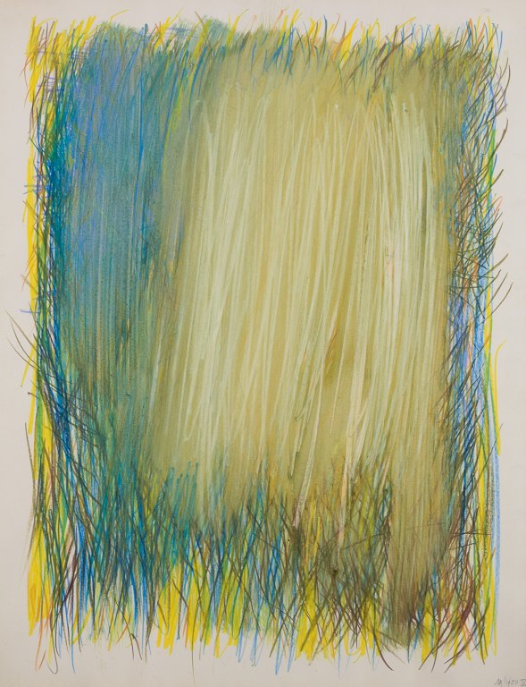 Monique Beucher (1934), French artist. Mixed media on paper.Abstract composition. Colorful palette.