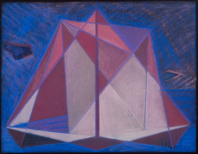 Ernst Wrede (1907-1973), Swedish artist, pastel on paper.Cubist composition. Colorful palette.